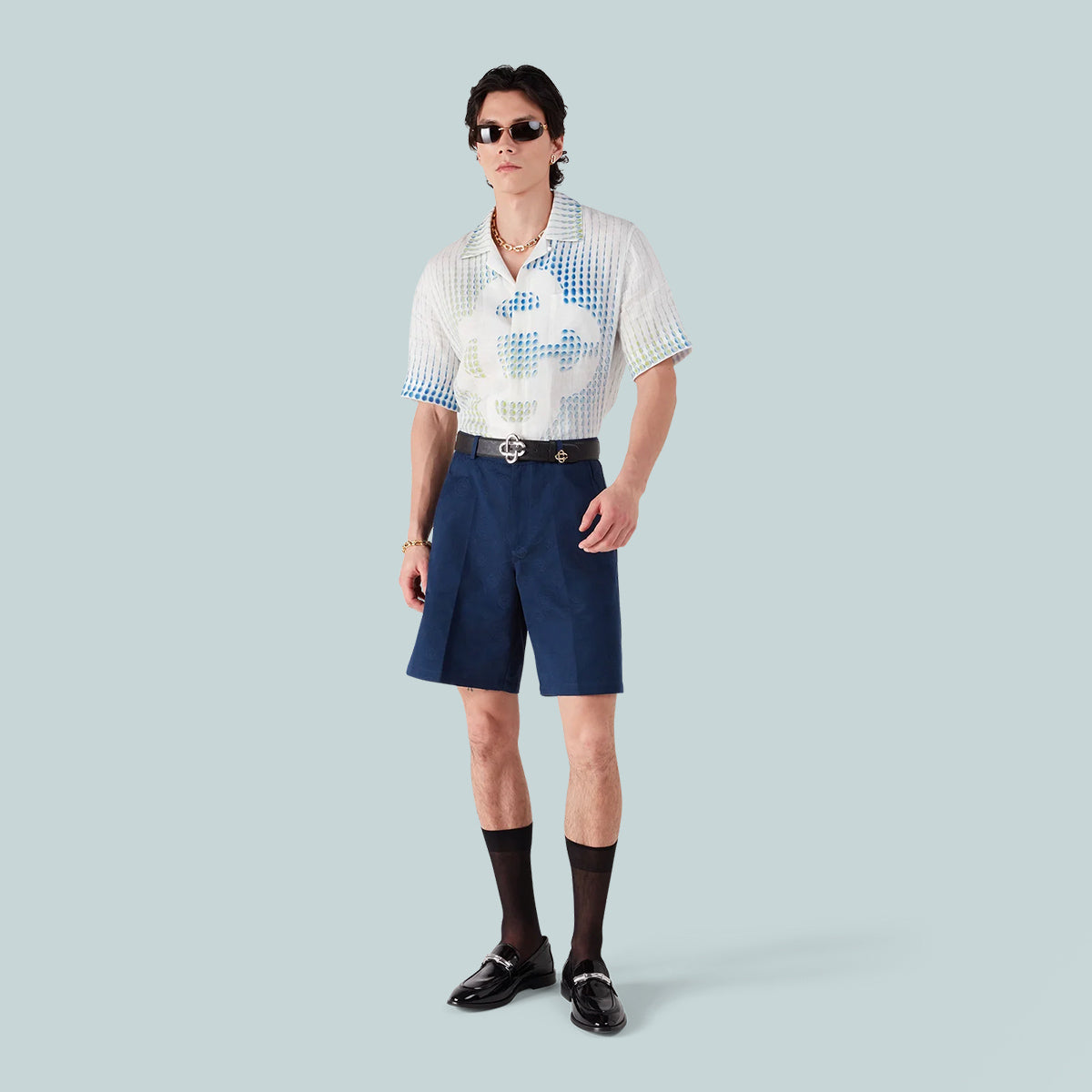 Dots Short Sleeve Linen Shirt White