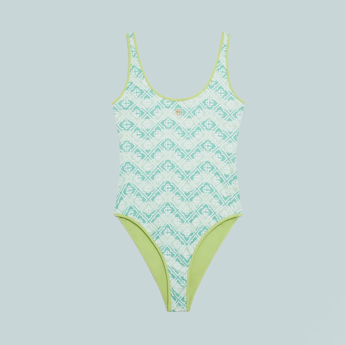 Wavy Monogram Printed Swimsuit Green