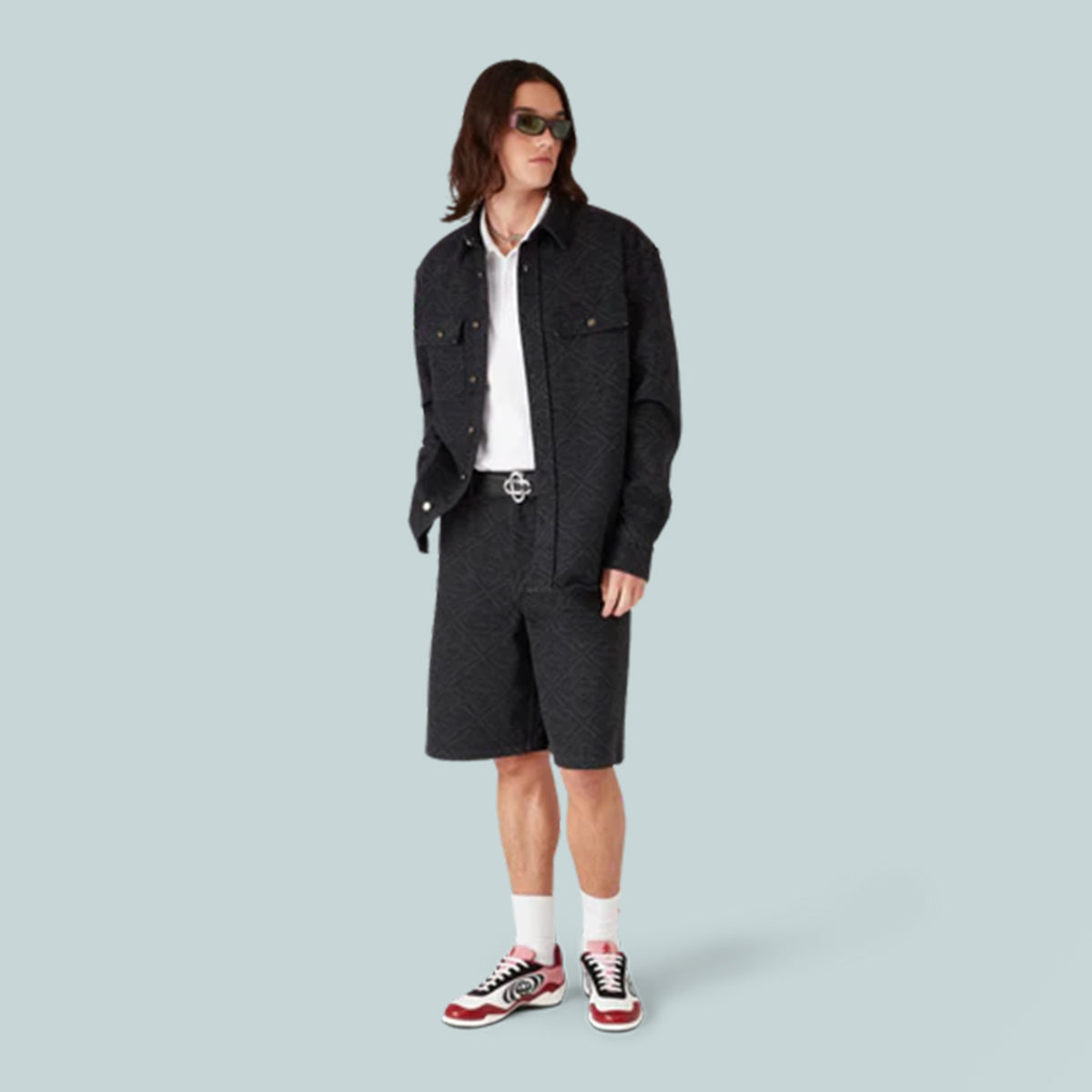 Laser Monogram Denim Shorts Black