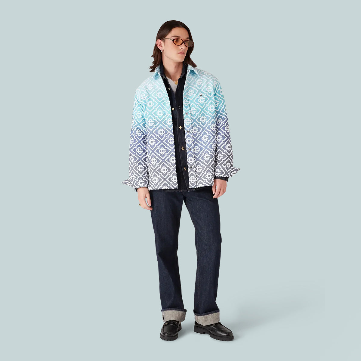 Monogram Gradient Jacquard Shacket Blue