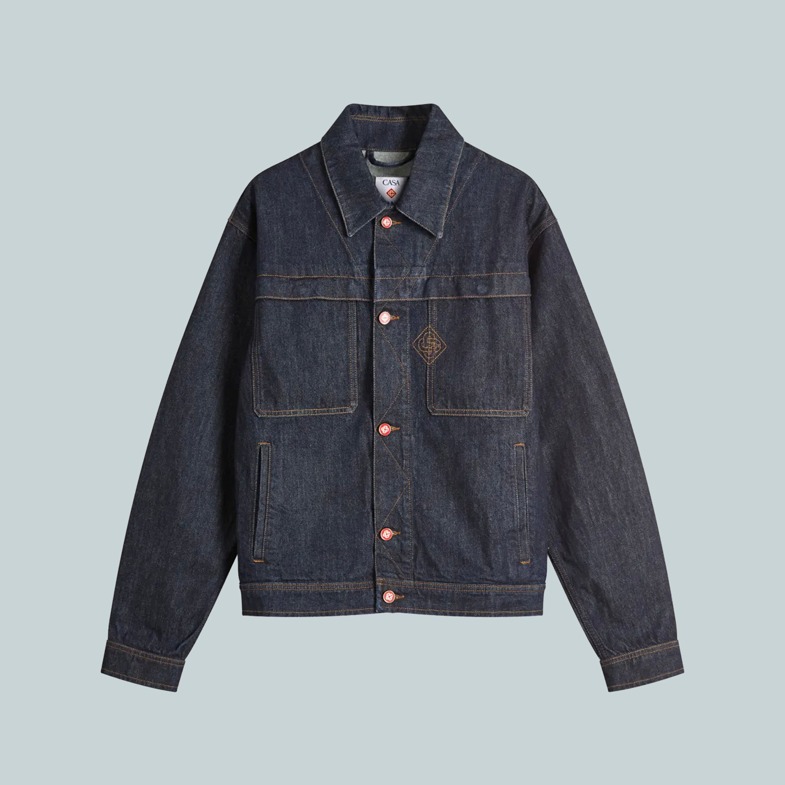 Embroidered Monogram Denim Jacket Indigo