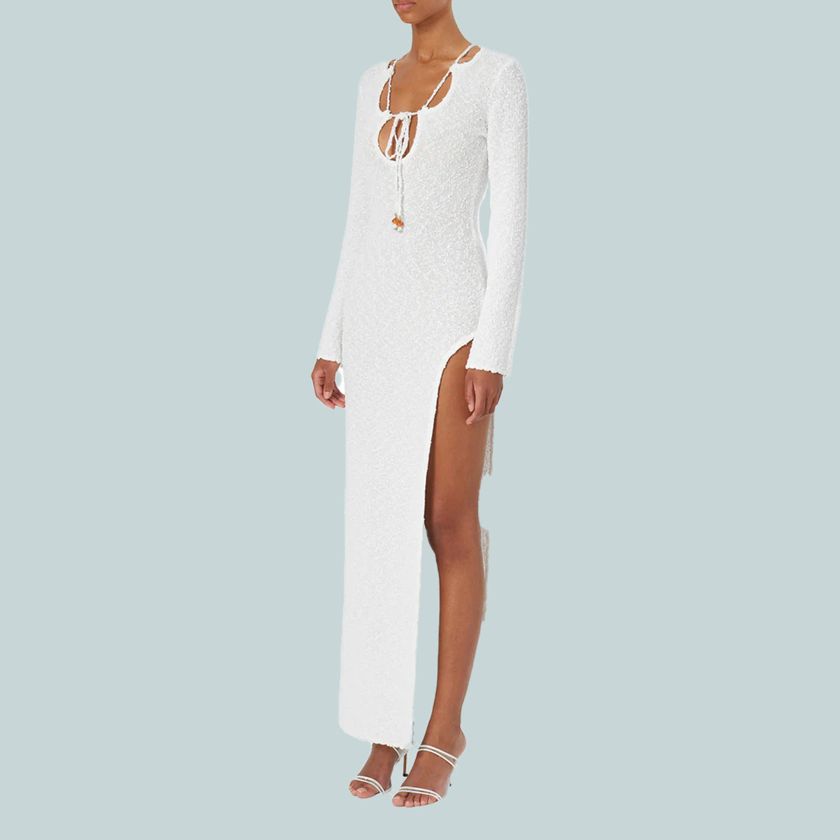 Cut Out Boucle Sheer Dress