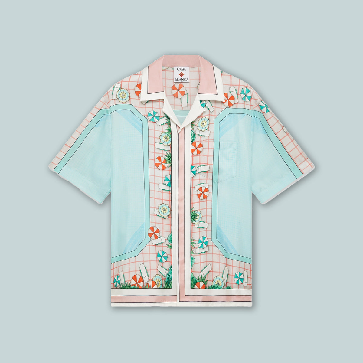 Cuban Collar Silk Short Sleeve Shirt Copacabana Pink