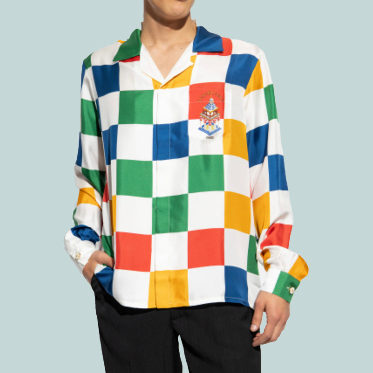 Cuban Collar Long Sleeve Check Shirt Multi