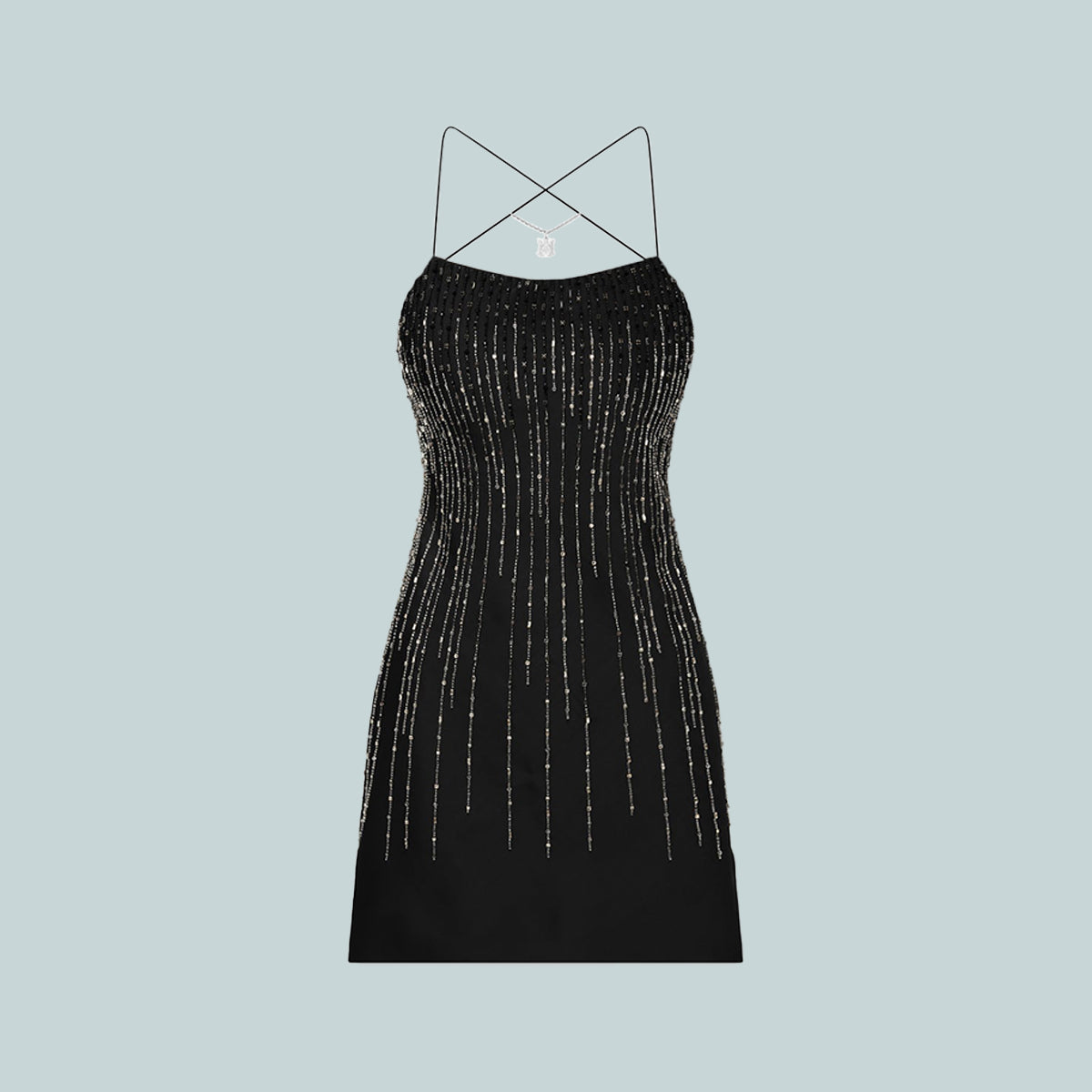 Crystal Stripe Mini Dress Black
