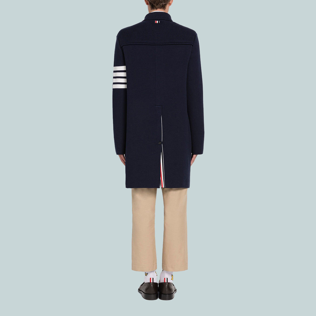Cotton Cashmere Interlock 4-Bar Polo Collar Overcoat Navy