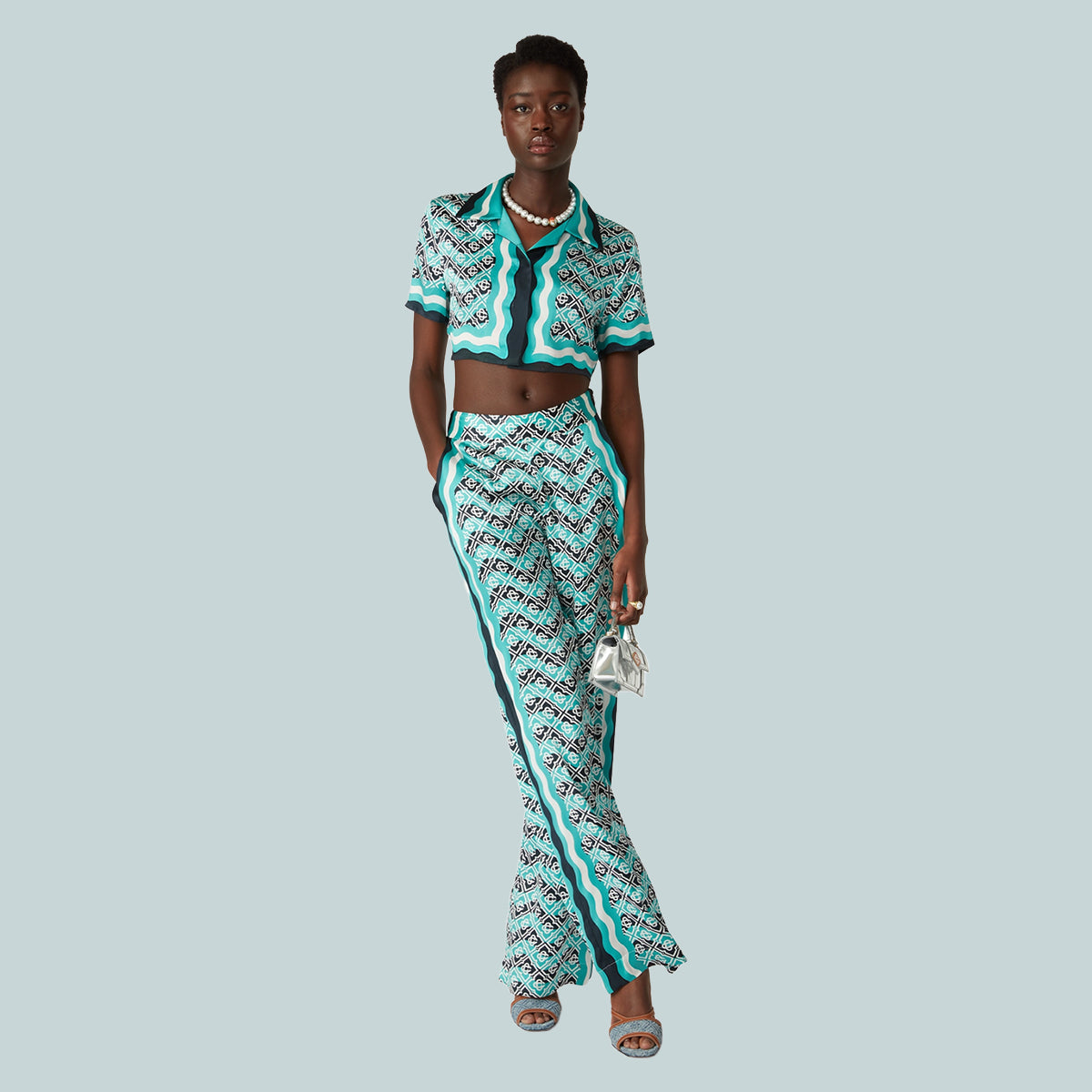 Women's Monogram Wave Cropped Silk Shirt
