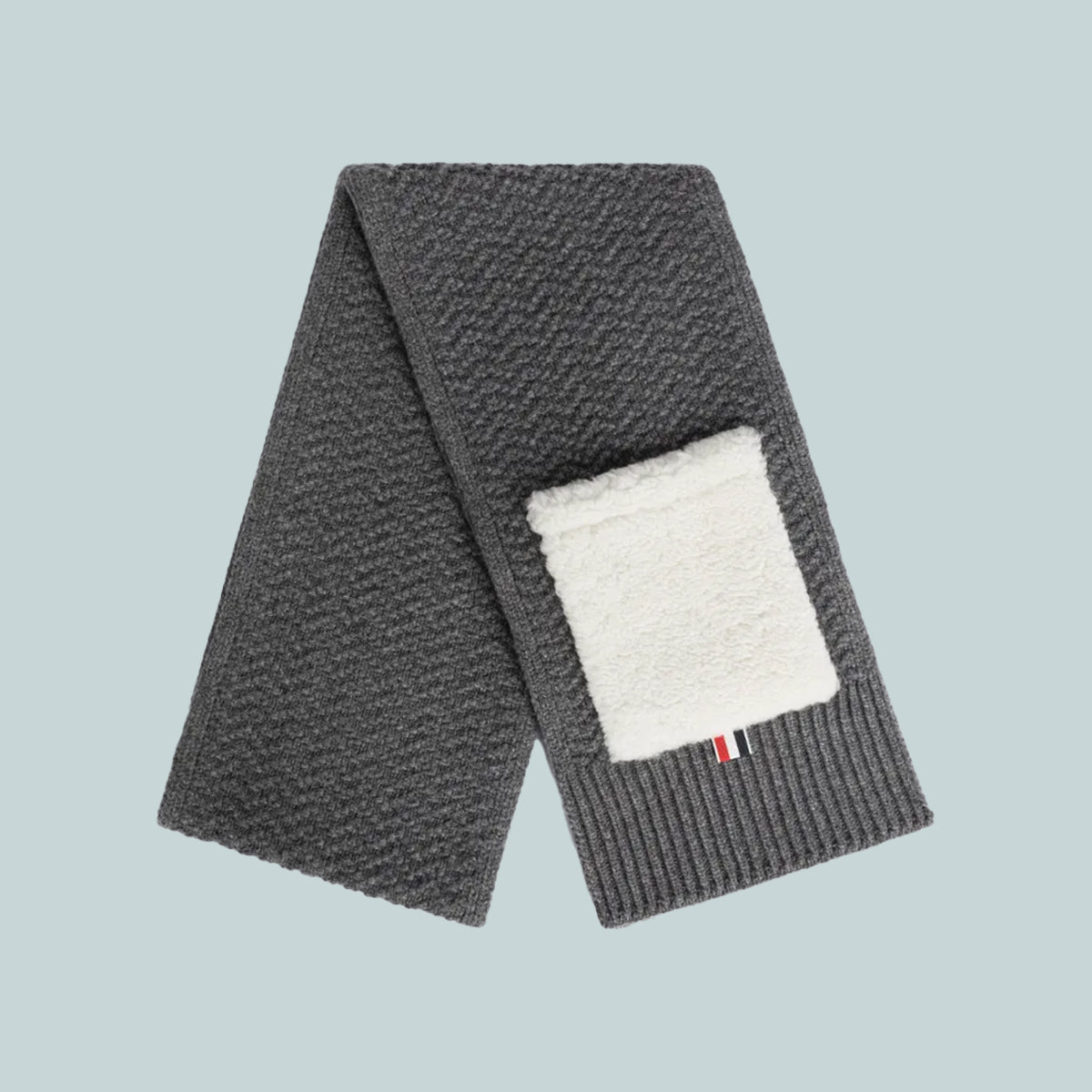 Chunky Merino Link Stitch Shearling Pocket Scarf Grey