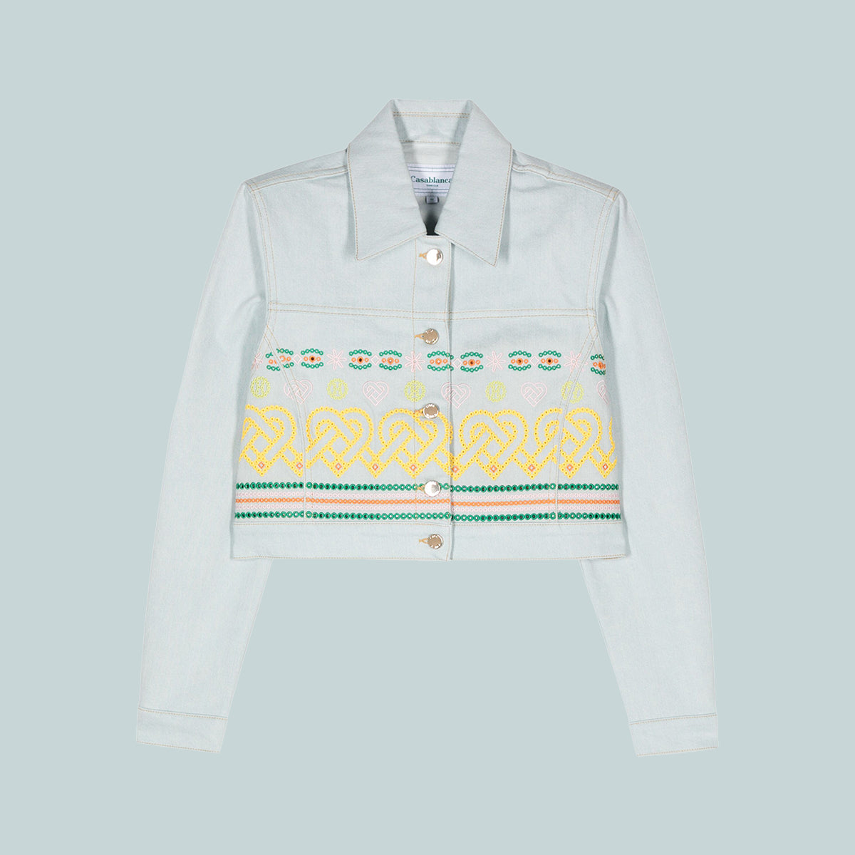 Women's Embroidered Denim Jacket Bleach Indigo