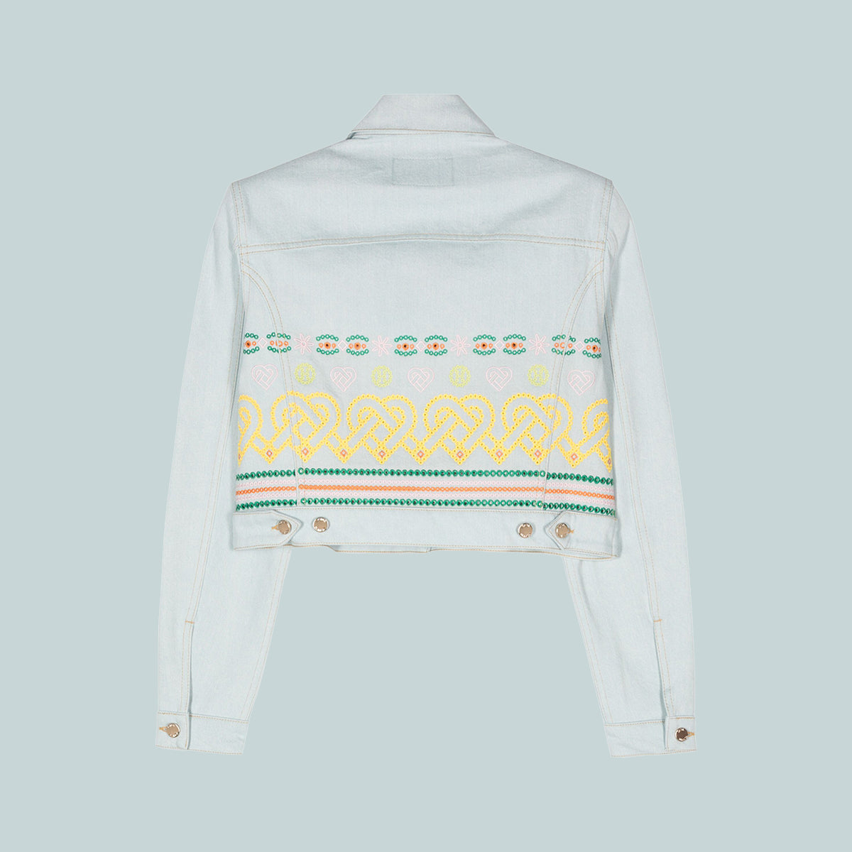 Women's Embroidered Denim Jacket Bleach Indigo