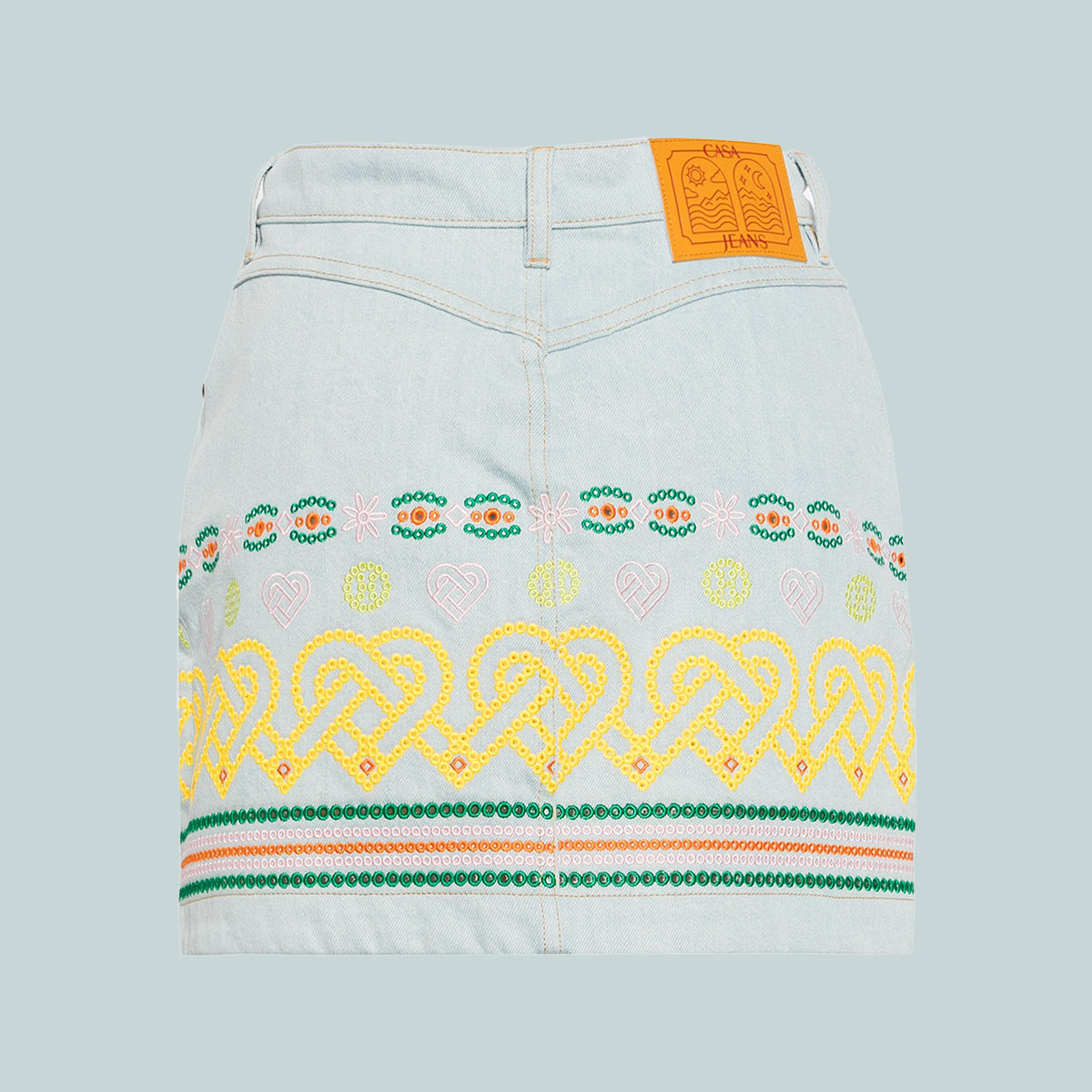 Women's Embroidered Denim Skirt Bleach Indigo