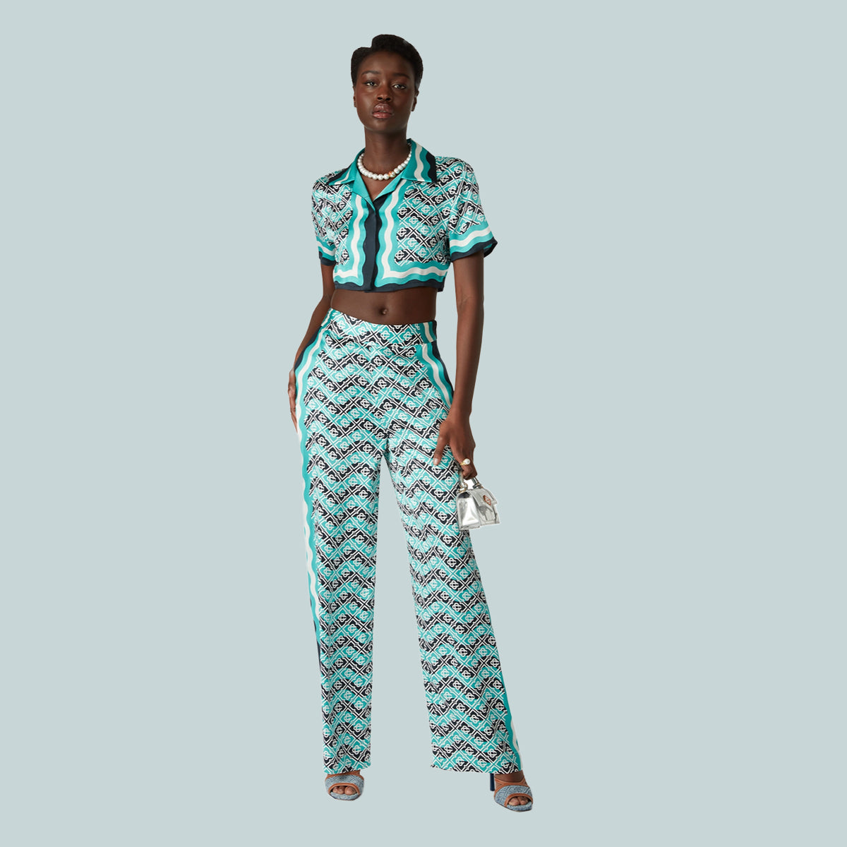 Women's Monogram Wave Silk Trousers